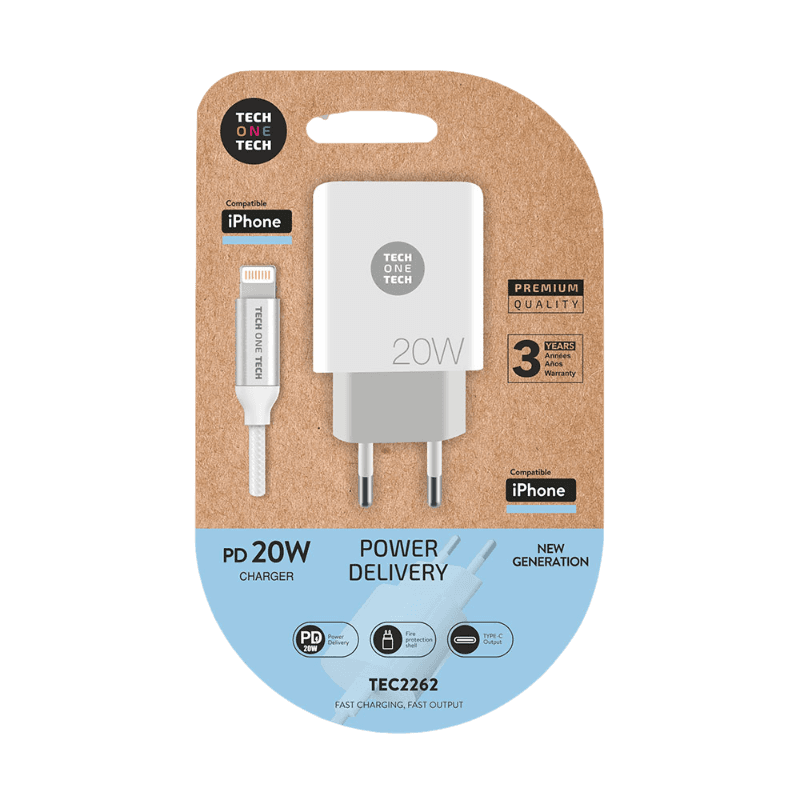 CARGADOR PD 20W + CABLE LIGHTNING IPHONE 11,12,13,SE 3 Y 14.